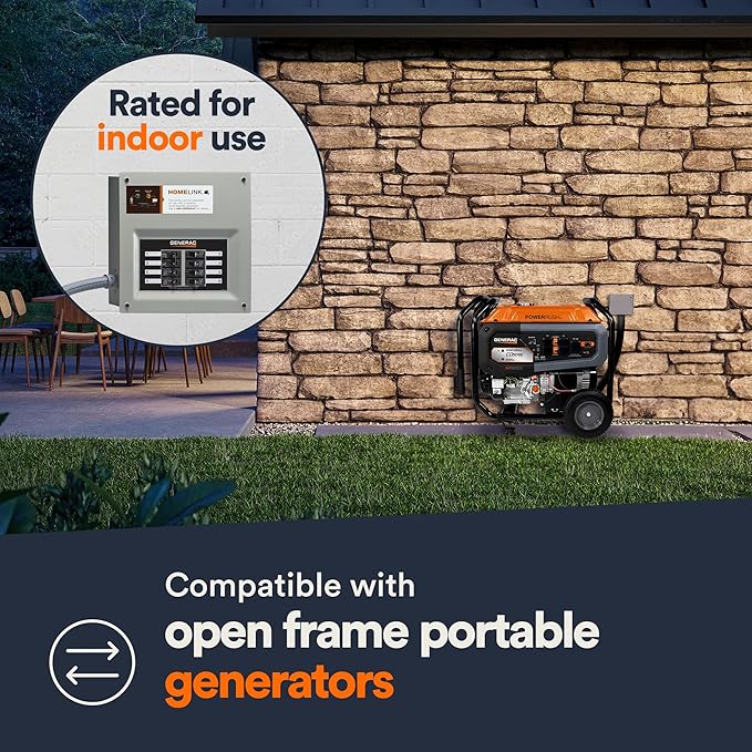Generac 6854 HomeLink Upgradeable 30 Amp Transfer Switch Kit - Convenient and Reliable Power Solution for Homes - 10' Cord and Aluminum Power Inlet Box