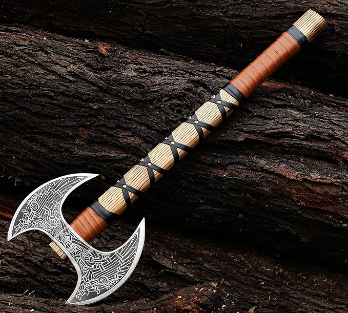 SHINY CRAFTS® Handcrafted Viking Axe – Engraved Nordic Blade with Wooden Handle Unique Gift for Men Collectors Cosplay and Medieval Decor (Brown-SCA-13)