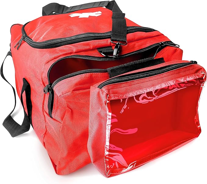 ASA TECHMED Large EMT First Responder Trauma Medical Bag Empty for Home 21x12x9 Inches Office School EMTs Paramedics First Responders Red