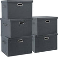 Graciadeco Large 17 36 Quart Collapsible Stackable Storage Bins with Lids 5 Packs Dark Gray Foldable Fabric Closet Storage Boxes with Lids Heavy-duty Linen Cube Baskets(17 x 12 x 11)