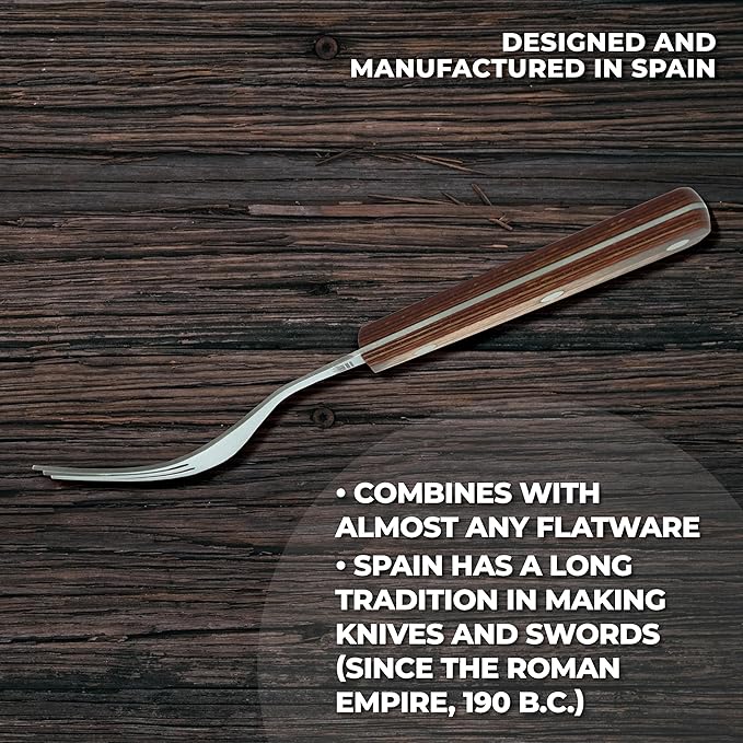 Lodge Steak Knife &amp Fork Set – Serrated Blade – Molybdenum Vanadium Stainless Steel - Layered Oak Wood Handle - Excellent choice for informal or formal BBQs - Set includes 1 Knife &amp 1 Fork