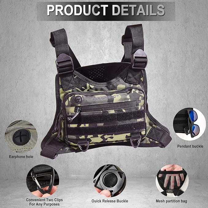 Multipurpose Outdoor Sports Chest Bag Tactical Vests for Men/Women -EDC Travel Chest Pack for Running Hikingcycling(Camo)