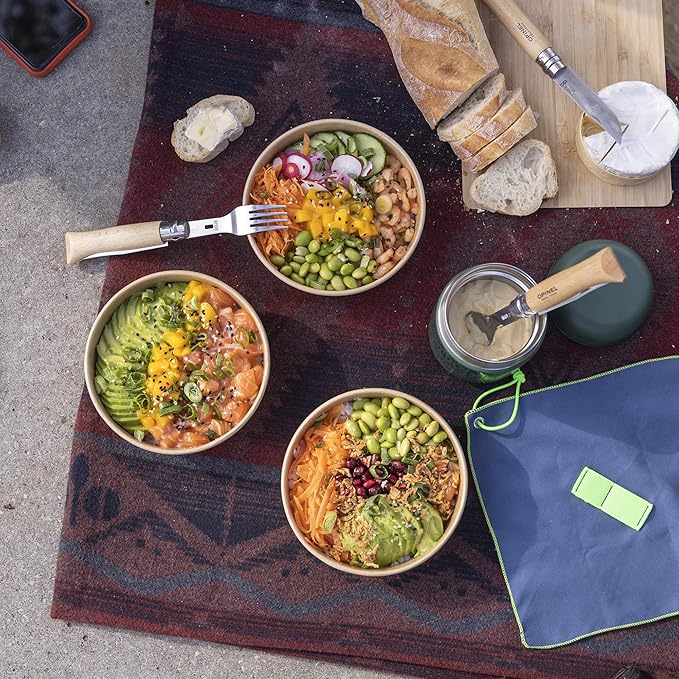Opinel Picnic+ Cutlery Full Set No.8 Stainless Steel Knife Fork and Spoon Insert Micro Fiber Napkin