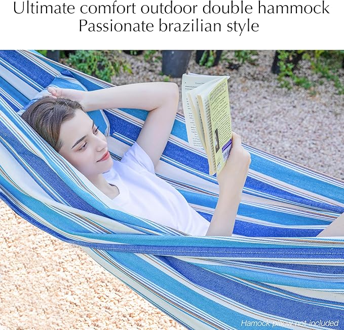 PNAEUT Double Hammocks for Outside Replacement Outdoor Tree Hammock for Indoor Patio Porch Garden (Lightblue Medium)