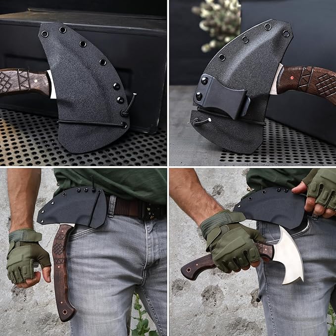 AncientSmithy Tactical Tomahawk Axe Full Tang Forged Survival Hatchet Small Camping Axe for Hiking &amp Bushcraft with Kydex or Leather Sheath