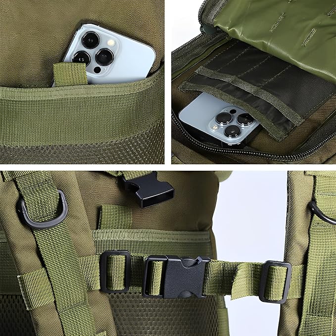 Lawaia Tactical Backpack Military Hunting Gym Hiking Rucking Backpack with Weights Survival Rucksack Tool Motorcycle Accessories Fishing Camping Range Bag 50L for Men (Green)