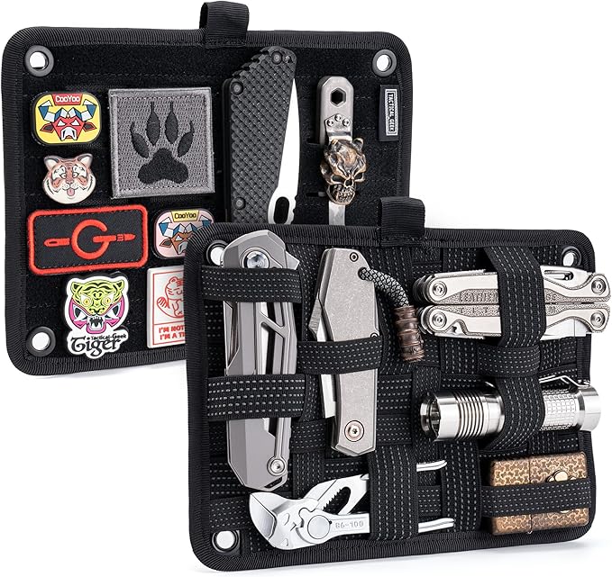 TACTICAL_GEEK TCM EDC Organizer Board Backpack Anti-Slip Elastic Woven Board for Travel Gear Elastic Grid Organizer for Electronics Accessories Travel Cables Chargers and More Black