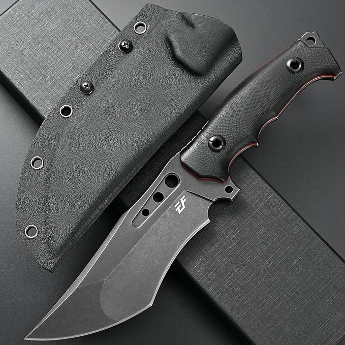 Eafengrow EF156 Fixed Blade Knife AUS-10 Steel Blade Full Tang G10 Handle EDC Straight Knife for Farm Working Camping Hunting(Black)