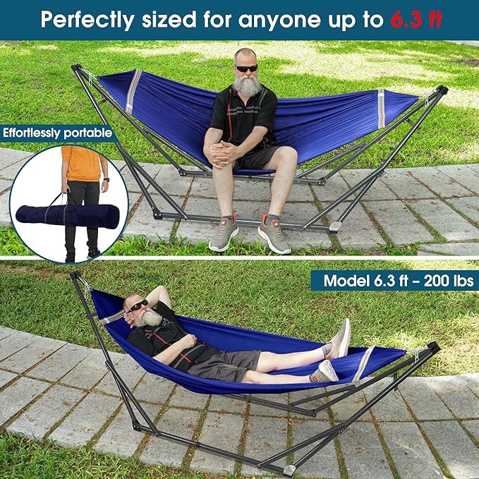 Tranquillo Camping Hammock and Stand Collapsible Camping Hammock with Stand 600 lbs Capacity Foldable Hammock for 2 Persons Premium Noiseless No Screws Heavy Duty Multifunctional Stand Blue