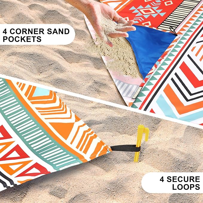 Beach Blanket Waterproof Sandproof Beach Mat 79 X 83/10'x9'for 2-8 Adults Quick Drying Outdoor Picnic Mat Beach Accessories for Travel Camping Hiking