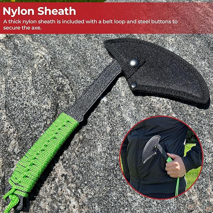MedievalDepot Full Tang Throwing Pickaxe: Tactical Survival Tool Black &amp Green - Unmatched Durability Razor-Sharp Blade Comfortable Grip Axe