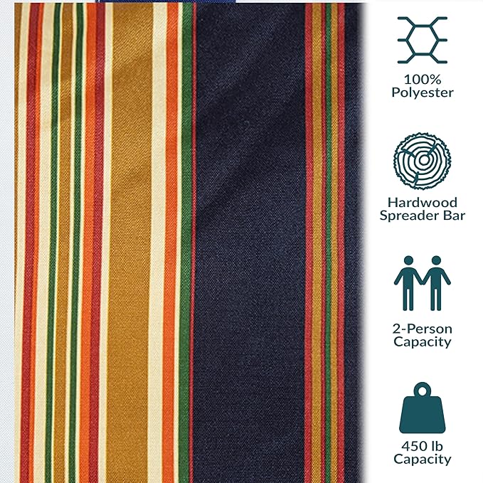 Sunnydaze Extra Large Quilted Hammock with Spreader Bars - 2-Person Hammock for Outside - Woodland Stripe