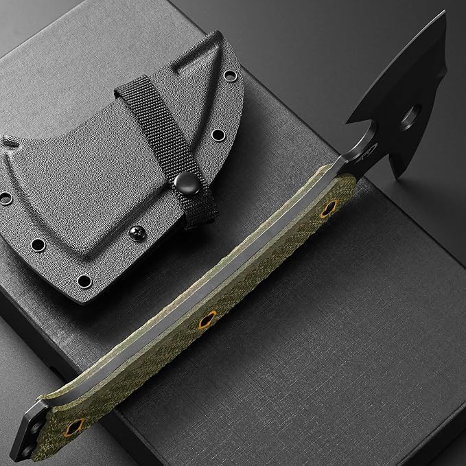 C1342 Camping AxesDC53 Steel Blade Micarta Handle Chopping Axe Bushcraft Camping Axes Survival Hatchet Full Tang Axe for Hiking Hunting Camping Splitting Chopping Wood(Green)