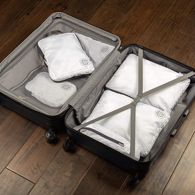Large Compression Packing Cubes for Travel-Packing Cube Luggage Organizers 4 Piece Set for Checked Luggage-Ultralight Expandable/Compression Bags by TRIPPED Travel Gear (White 4 Piece)