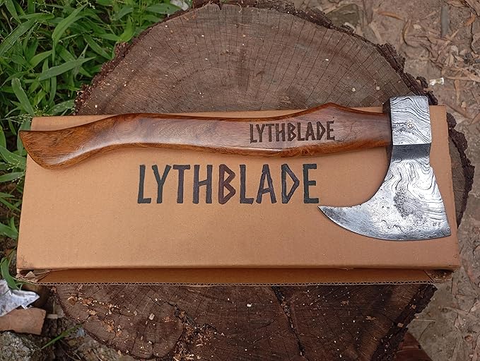 LYTHBLADE Handmade Damascuss Steel Axe Gift Forged Damascus Steel Vintage Axe with Rose Wood Shaft Viking Bearded Camping Axe