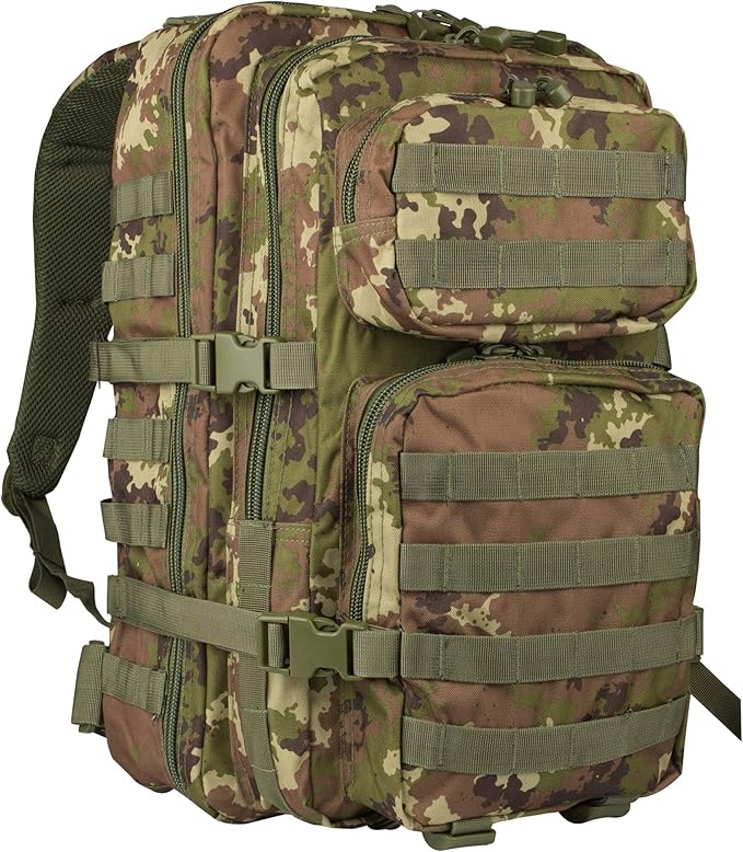 Mil-Tec Unisex Assault Pack - Rugged Durable Lightweight Ergonomic Versatile Tactical Outdoor Camping Hiking Backpack with Adjustable Padded Shoulder Straps &amp MOLLE Loops Vegetato Woodland Camo