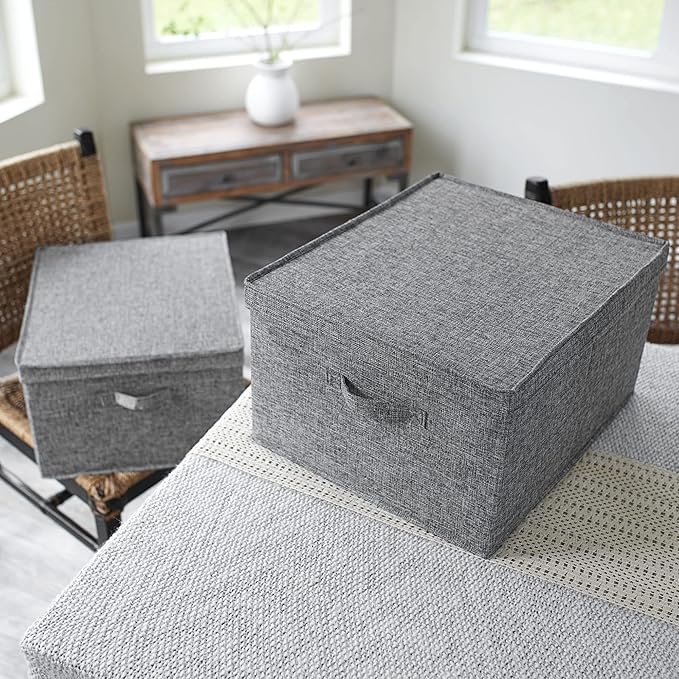 Household Essentials Jumbo Fabric Storage Bins 2 Pack Sturdy Sides and Reinforced Bottom Luxe Poly Linen Fabric Graphite Linen