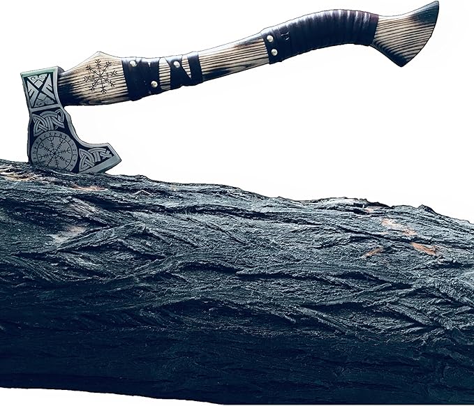 [DARK WARRIOR] Aegishjalmr viking axe Norse Viking Axe Hatchet Splitting Axe Rose Wood Shaft with Beautiful Design Leather wrap Into Handle