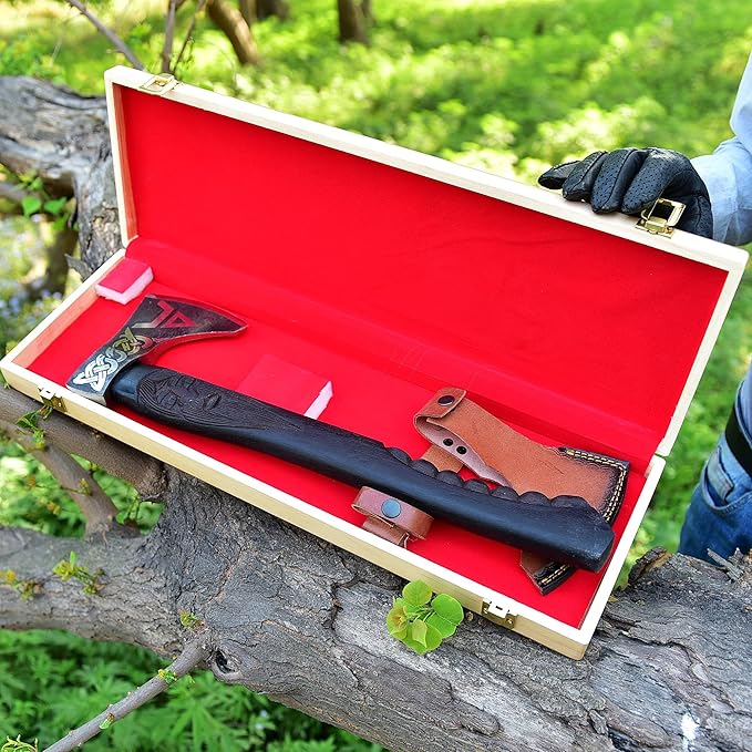 SS SMART &amp SHARP SPORTS INC Custom Handmade High Carbon Steel Viking Axe Real HatchetGift for hIm19 inches SS-17606 with Wooden Box