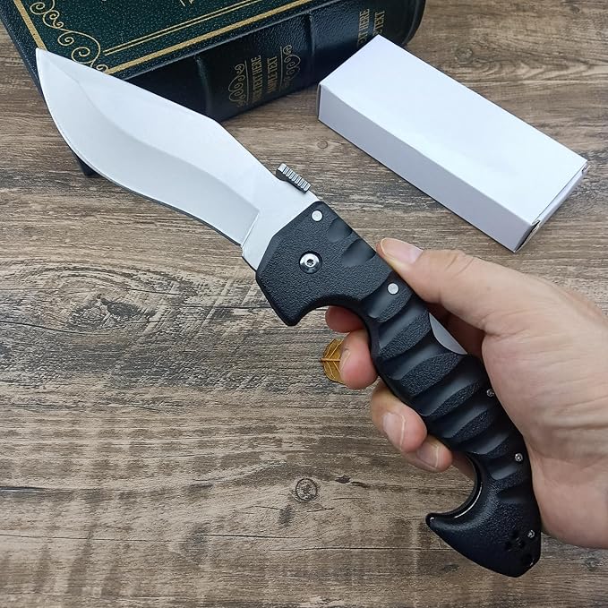 10.4in Unisex Adult Lockback Folding Knife - Tri-Ad Lock Pocket Knife with AUS8 Steel blade and Nylon Glass Fiber HandleThumb Plate and Belt Clip for EDC Camping Hunting Survival