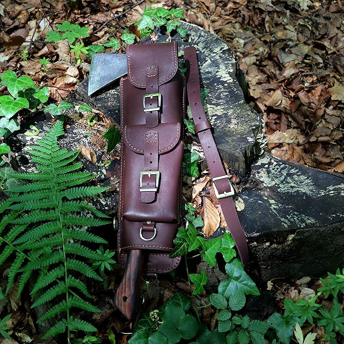 Shoulder Leather Case for Axe Handmade Leather Backpack for Axe Case Medium Big Axe Holder Axe Carry Case Bushcraft Bag for Axe Accessories Axe Harness