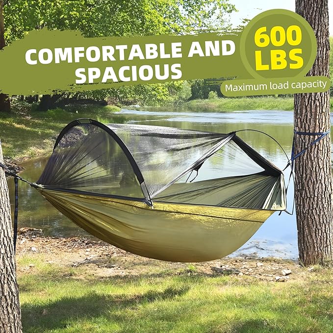 Lulladle Camping Hammock - (Double/Single) Hammock Portable with Tree Straps and with Mosquito NetNylon Hanging Hammock Easy Setup and Pack for Outdoor Hiking and Backyard