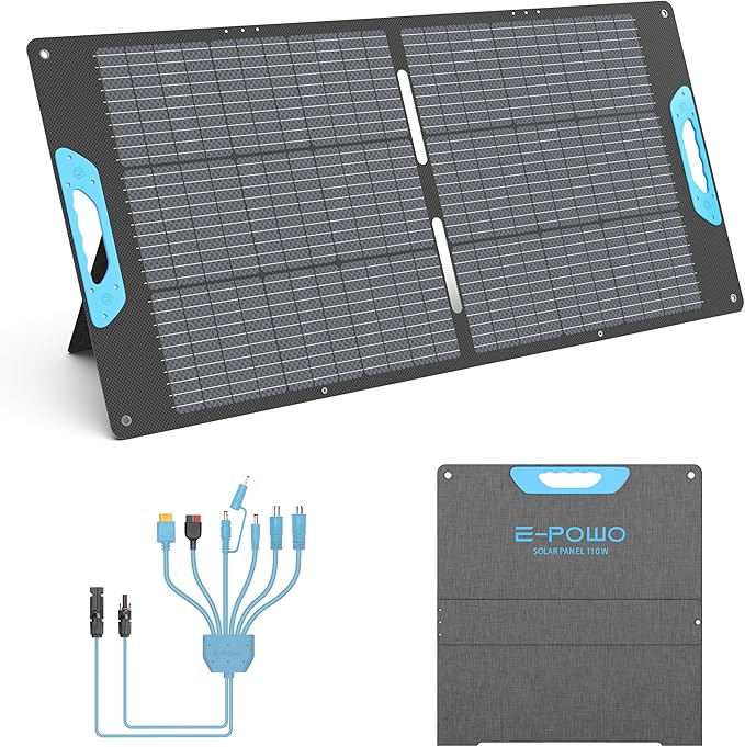 110W Portable Solar Panel for Power Station 23.5% High Efficiency ETFE Foldable Solar Panels Charger QC3.0 USB-A &ampType-C Output IP67 Waterproof for RV Outdoor Camping Off Grid Blackouts