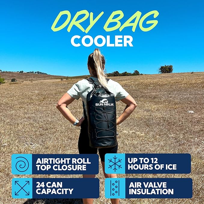 Sun Ninja Floating Dry Bag Cooler – Roll Top Leak Proof Closure Collapsible Waterproof Outdoor Cooler with Padded Shoulder Strap - Perfect for Kayaking Fishing Beach Hiking -20L