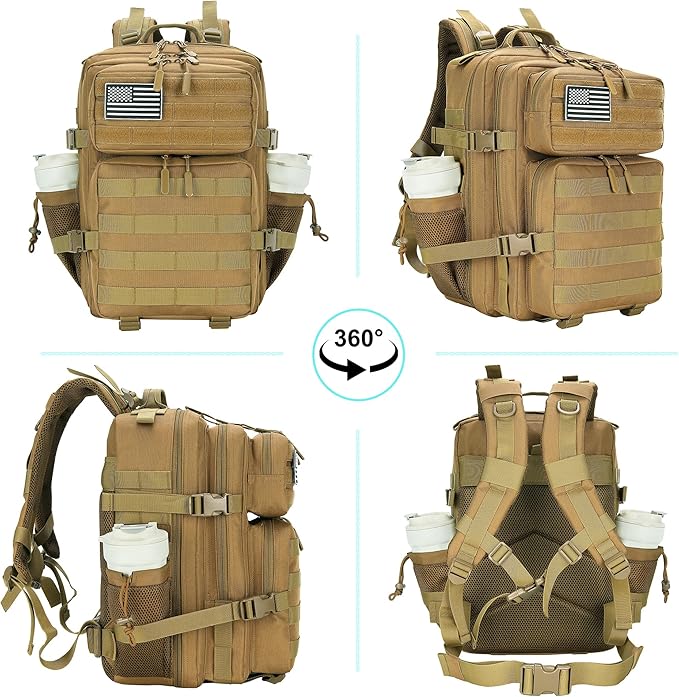 Lovelinks21 25L Military Tactical Backpack Small Assault Pack Molle Daypack for Men and Women for Work Travel Gym Outdoor Hiking Camping (Khaki)