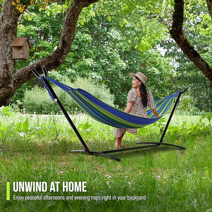 Sorbus 2-Person Hammock with Stand – 60 Cotton Blend Bed Heavy Duty 450lbs Capacity Portable with Carrying Case – for Garden Patio Outdoor Camping Gifts – Washable