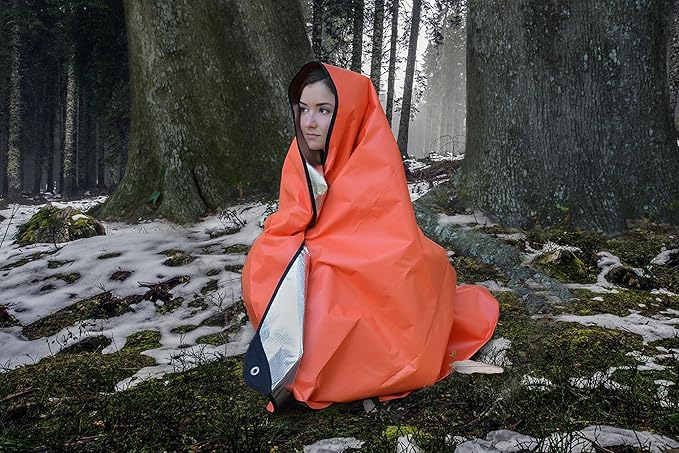 UST 20-PGR0010-08 Survival Blanket/Tarp 2.0 with Windproof and Waterproof Material for Emergency Camping Hiking and Outdoors Orange