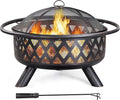 Yaheetech Fire Pit 36in Outdoor Wood Burning Fire Pits Wood Large Fire Bowl for Outside BBQ Bonfire Patio with Mesh Spark Screen Poker and Rain Cover