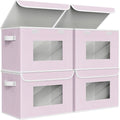 Univivi Fabric Foldable Storage Boxes [4-Pack] Large Collapsible Stackable Storage Bins with Lids Closet Organizers and Storage Cube Basket for Home Office Bedroom (Pink 17”x 12” x 12”)