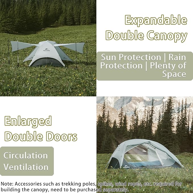 Naturehike Free Standing 2 Person Backpacking Tent with The Double Canopy Ultralight Nylon Double Layer Waterproof Camping for Camping Festivals Backyard Sleepovers
