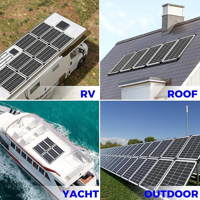 Voltset 100W 12V Solar Panel High Efficiency 9BB Cell Monocrystalline Solar Panels IP67 Waterproof Suitable for RV Marine Rooftop Home Yacht Off-Grid Applications (100W Single Panel)