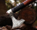 Viking Axe | 18 Carbon Steel Throwing Hatchet with Ash Wood Handle &amp Leather Sheath | Etched Norse Design Functional &amp Collectible Gift(WCA-017)