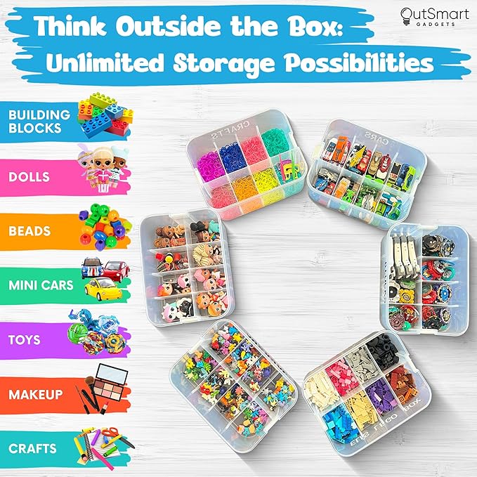Stackable Toy Storage Organizer Bin for Lego Building Bricks Dolls and Crafts Organization Build on the Lid 3 Layer Adjustable Compartments Includes ABC Stickers and 2 Box Lids
