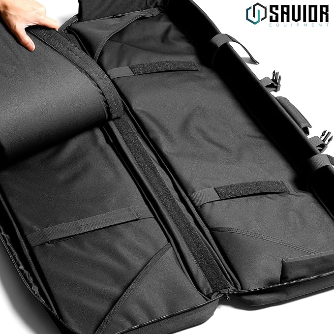 Savior Equipment American Classic Tactical Double Long Gun Bag Pistol Transportation Case w/Backpack Strap Lockable Compartment Available Length in 32 36 42 46 51 55