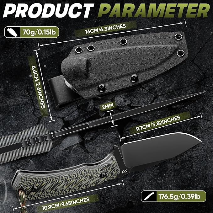 Dream Reach Fixed Blade Knife - D2 Steel Tactical Knife with Ergonomic Full Tang Handle and Kydex Sheath for Outdoor Camping Survival Gift for Men Women