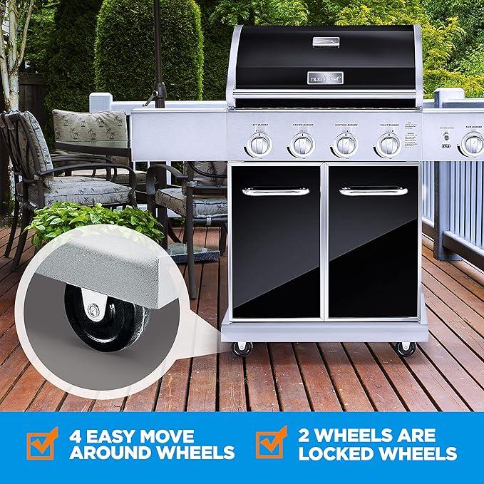 NutriChef 52000 BTU 5-Burner Stainless Steel Propane Gas Grill with Portable Design Electronic Ignition Built-in Thermometer and Heavy-Duty Construction