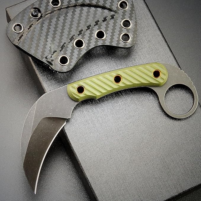 C1395 Fixed Blade Knife AUS-10 Black Stonewashed Steel Blade G10 Handle Claw Knife for Outdoor EDC Tool Survival Hiking Camping (Green)