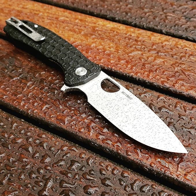 Honey Badger Large Pocket Knife EDC Drop Point Folding Utility Knife 3.6 Steel Blade Reversible Pocket Clip - (3.8oz) Drop Point Large Black HB1001