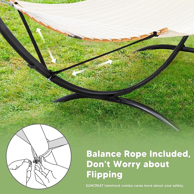 SUNCREAT Hammocks for Outside with Stand Porch Hammock and Stand 475 lbs Capacity Patent Pending Beige