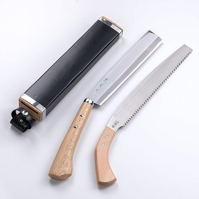Hatchet 240mm(ABT 9.4) &amp Saw 240mm(ABT 9.4) Set Aogami Steel Handmade by Japanese Craftsmen