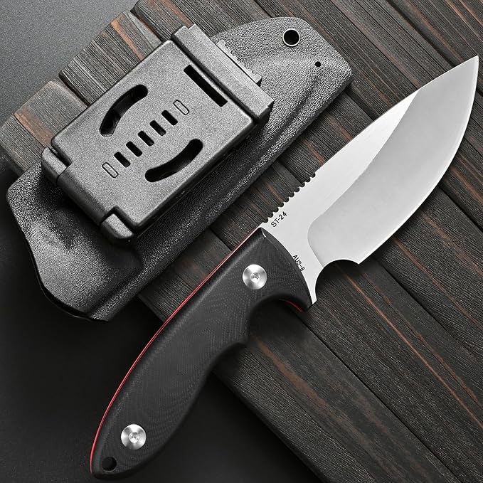 Sitivien ST24 Fixed Blade Knife AUS-8 Black Stonewashed Steel Blade Double Color G10 Handle Full Tang EDC Fixed Knifes for Outdoor Working Camping Hunting Fishing(Black Handle+Silver)