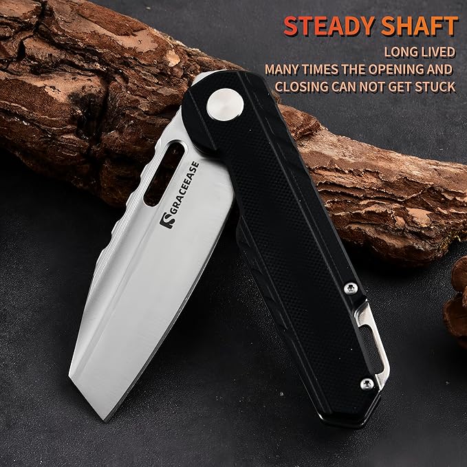 D2 Steel Folding Pocket Knife - EDC Utility Knife with G10 Handle for Camping Hiking(Black)