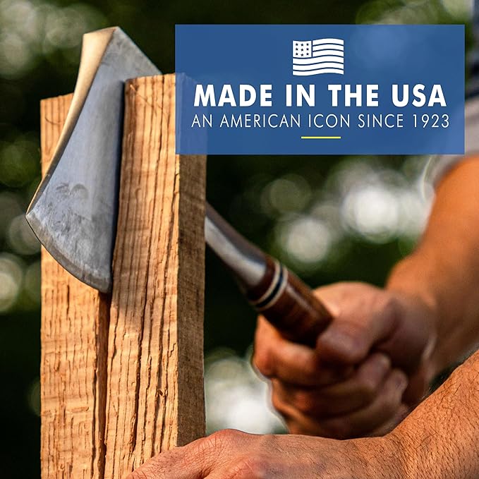 ESTWING Sportsman's Axe - 14 USA Made Camping Hatchet with Forged Steel Construction &amp Genuine Leather Grip - E24A