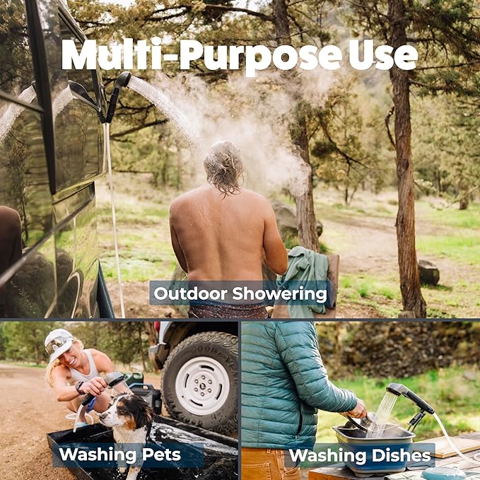 Kakadu Portable Camping Outback Shower Instant Hot Water for Outdoor Use - Slimline Design Rechargeable Lithium Battery Adjustable Shower Head Slim Pump Digital Display
