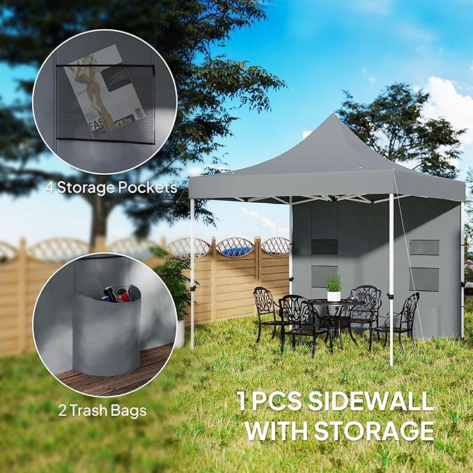 10ftx10ft Pop-Up Canopy Tent with Reinforced 32mm/25mm Steel FFor rame UPF50+ Gray OxFor Ford Canopy 3-Level Height &amp Mesh Storage Pockets