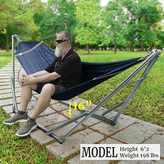 Tranquillo Adjustable Hammock Stand Collapsible Camping Hammock 650 lbs Capacity Deluxe Double Hammock Stand for 2 Persons Portable Everywhere Easy Assembly Non-Slip and Noise-Free Aegean